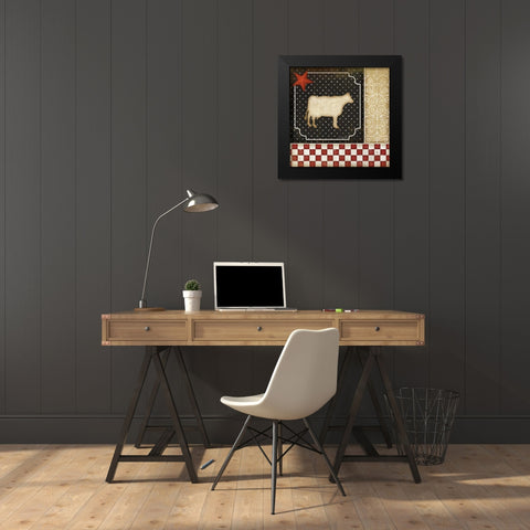 Country Kitchen - Cow Black Modern Wood Framed Art Print by Pugh, Jennifer