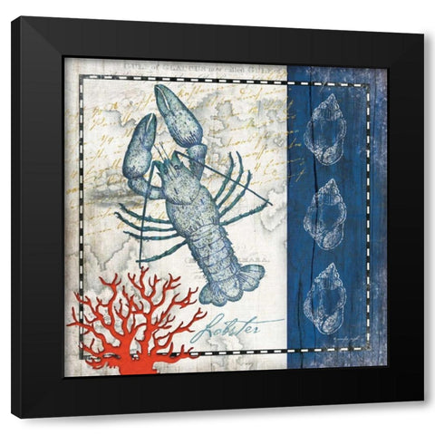 Coastal Blue Lobster Black Modern Wood Framed Art Print with Double Matting by Pugh, Jennifer