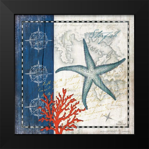 Coastal Blue Starfish Black Modern Wood Framed Art Print by Pugh, Jennifer