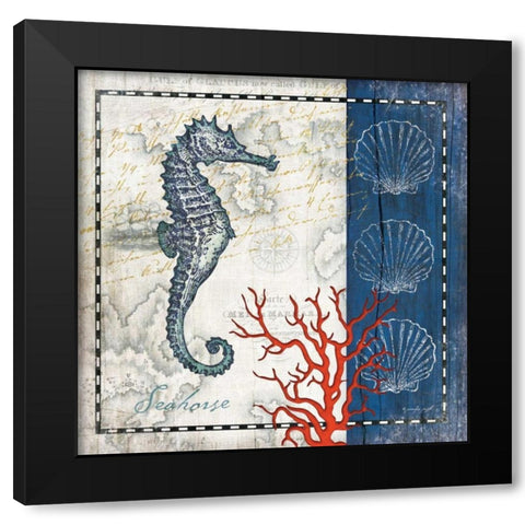 Coastal Blue Seahorse Black Modern Wood Framed Art Print with Double Matting by Pugh, Jennifer
