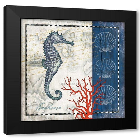 Coastal Blue Seahorse Black Modern Wood Framed Art Print by Pugh, Jennifer