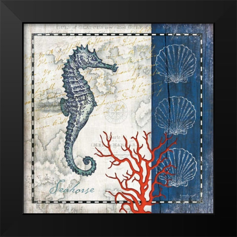 Coastal Blue Seahorse Black Modern Wood Framed Art Print by Pugh, Jennifer