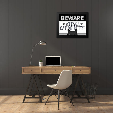 BEWARE Black Modern Wood Framed Art Print by Pugh, Jennifer