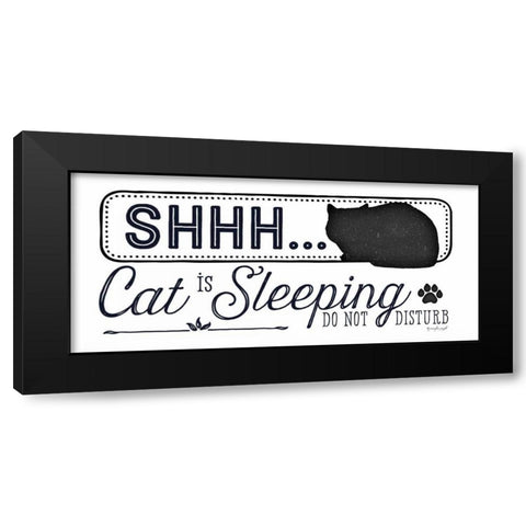 Shhh Cat is Sleeping Black Modern Wood Framed Art Print by Pugh, Jennifer