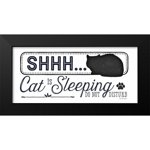 Shhh Cat is Sleeping Black Modern Wood Framed Art Print by Pugh, Jennifer