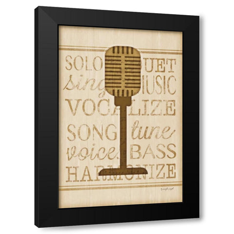 Music Microphone Black Modern Wood Framed Art Print by Pugh, Jennifer