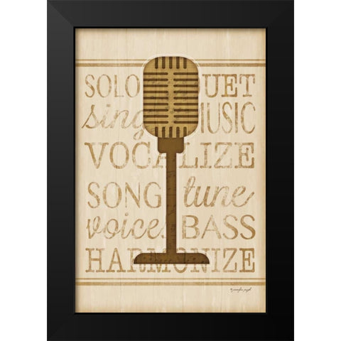 Music Microphone Black Modern Wood Framed Art Print by Pugh, Jennifer