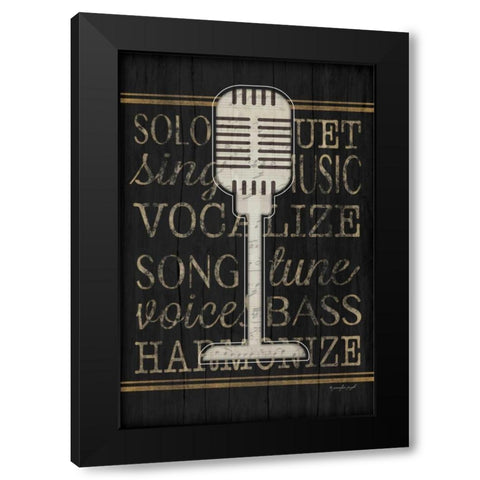 Music Microphone Black Modern Wood Framed Art Print by Pugh, Jennifer