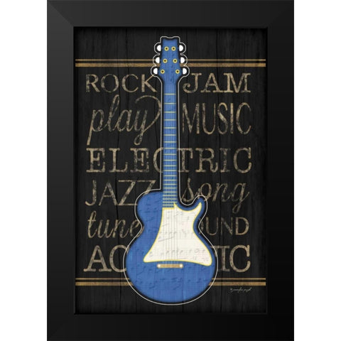 Music Guitar - Blue Black Modern Wood Framed Art Print by Pugh, Jennifer