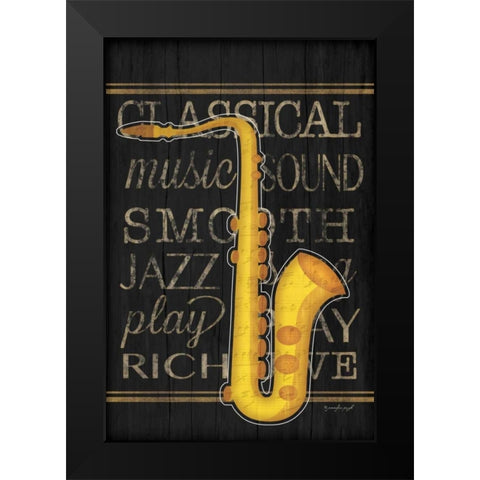 Music Saxophone Black Modern Wood Framed Art Print by Pugh, Jennifer