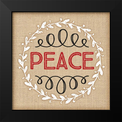 Burlap Peace Black Modern Wood Framed Art Print by Pugh, Jennifer