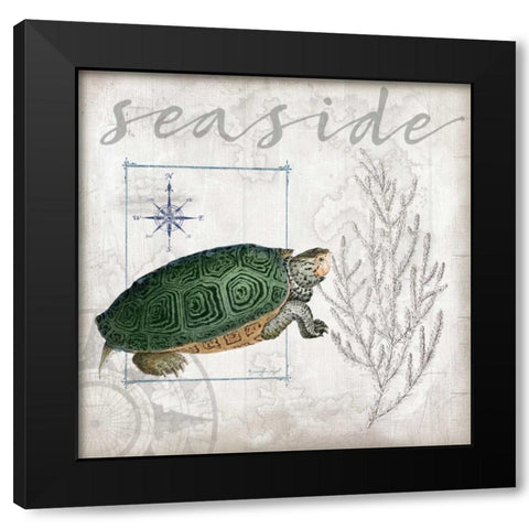 Coastal Turtle Black Modern Wood Framed Art Print by Pugh, Jennifer