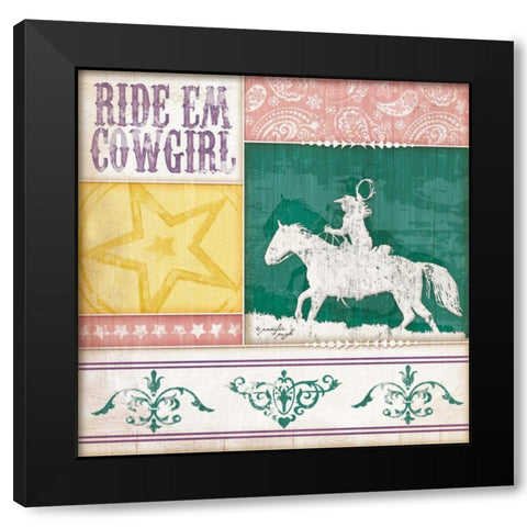 Cowgirl Ride Em Cowgirl Black Modern Wood Framed Art Print by Pugh, Jennifer