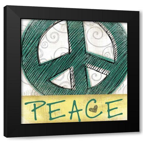 Peace and Love Black Modern Wood Framed Art Print with Double Matting by Pugh, Jennifer
