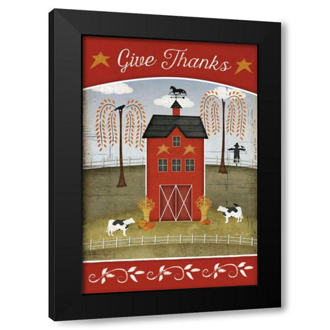 Give Thanks Black Modern Wood Framed Art Print with Double Matting by Pugh, Jennifer