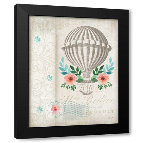 French Hot Air Balloon Black Modern Wood Framed Art Print by Pugh, Jennifer