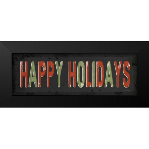 Happy Holidays Christmas Black Modern Wood Framed Art Print by Pugh, Jennifer