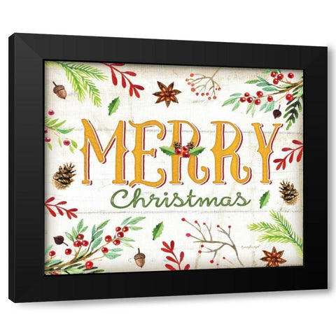 Merry Christmas Black Modern Wood Framed Art Print with Double Matting by Pugh, Jennifer