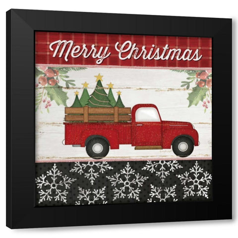 Merry Christmas Truck Black Modern Wood Framed Art Print with Double Matting by Pugh, Jennifer