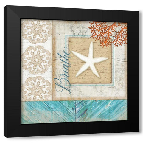 Coastal Starfish Black Modern Wood Framed Art Print with Double Matting by Pugh, Jennifer