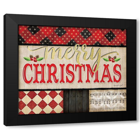 Merry Christmas Plaid Black Modern Wood Framed Art Print with Double Matting by Pugh, Jennifer