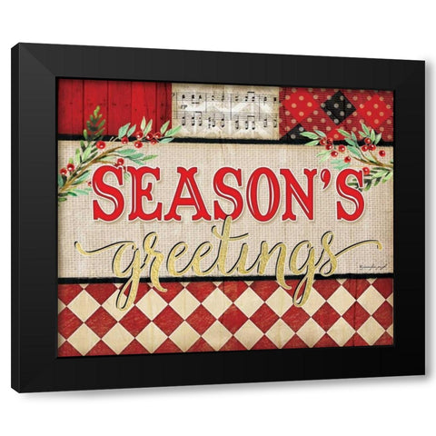 Seasons Greetings Plaid Black Modern Wood Framed Art Print by Pugh, Jennifer