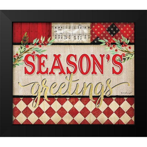 Seasons Greetings Plaid Black Modern Wood Framed Art Print by Pugh, Jennifer