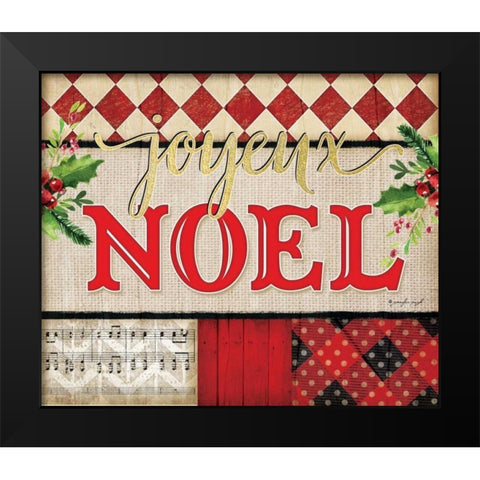 Joyeux Noel Plaid Black Modern Wood Framed Art Print by Pugh, Jennifer