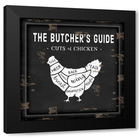 Butchers Guide Chicken Black Modern Wood Framed Art Print with Double Matting by Pugh, Jennifer