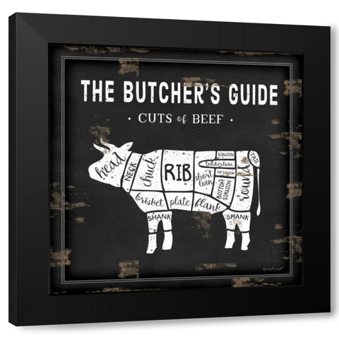 Butchers Guide Cow Black Modern Wood Framed Art Print with Double Matting by Pugh, Jennifer