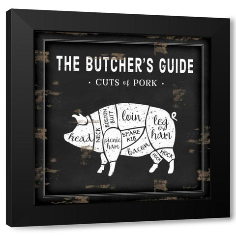Butchers Guide Pig Black Modern Wood Framed Art Print with Double Matting by Pugh, Jennifer