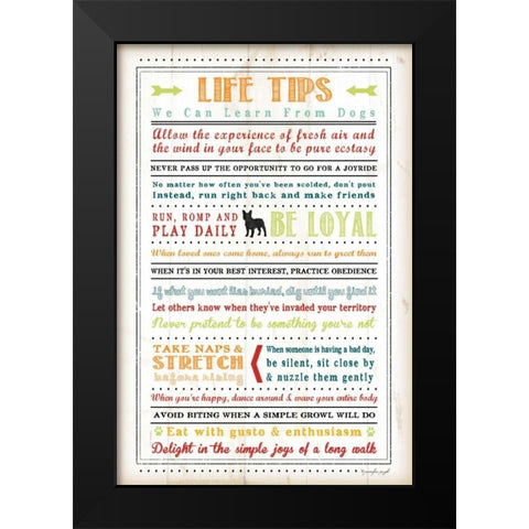 Life Tips - Dog Black Modern Wood Framed Art Print by Pugh, Jennifer