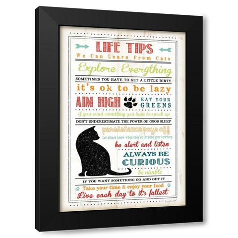 Life Tips - Cats Black Modern Wood Framed Art Print with Double Matting by Pugh, Jennifer