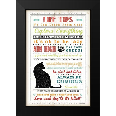 Life Tips - Cats Black Modern Wood Framed Art Print by Pugh, Jennifer