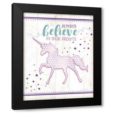 Believe Unicorn Black Modern Wood Framed Art Print by Pugh, Jennifer