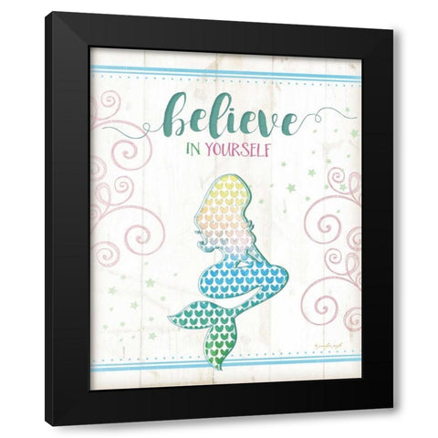 Believe Mermaid Black Modern Wood Framed Art Print with Double Matting by Pugh, Jennifer