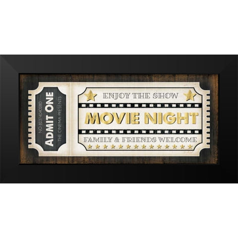 Movie Ticket Black Modern Wood Framed Art Print by Pugh, Jennifer