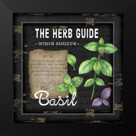 Herb Guide Basil Black Modern Wood Framed Art Print by Pugh, Jennifer