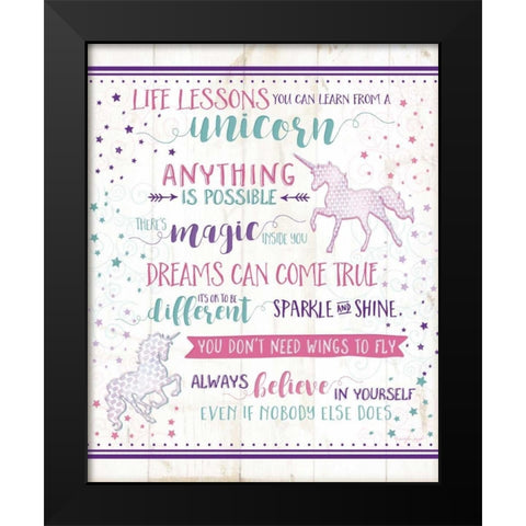 Life Lessons Unicorn Black Modern Wood Framed Art Print by Pugh, Jennifer