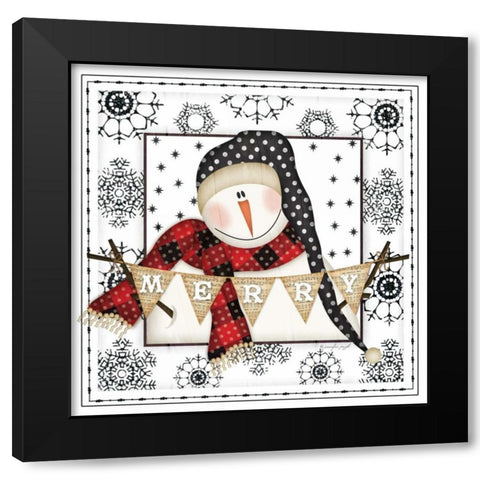 Snowman Snowflake II Black Modern Wood Framed Art Print with Double Matting by Pugh, Jennifer