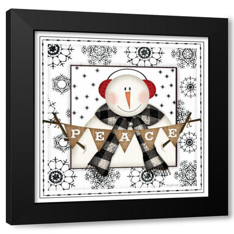 Snowman Snowflake III Black Modern Wood Framed Art Print by Pugh, Jennifer