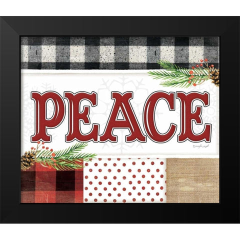 Peace Plaid Black Modern Wood Framed Art Print by Pugh, Jennifer