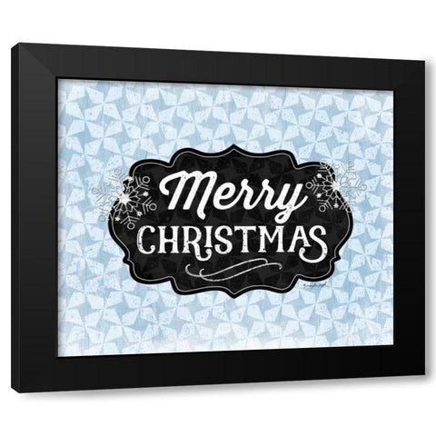 Merry Christmas Blue Black Modern Wood Framed Art Print with Double Matting by Pugh, Jennifer