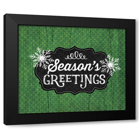 Seasons Greetings - Green Black Modern Wood Framed Art Print with Double Matting by Pugh, Jennifer