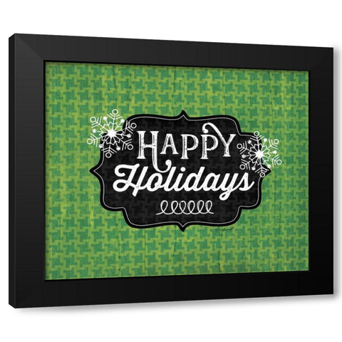 Happy Holidays - Green Black Modern Wood Framed Art Print with Double Matting by Pugh, Jennifer