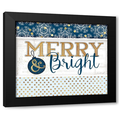 Merry and Bright Blue Black Modern Wood Framed Art Print with Double Matting by Pugh, Jennifer