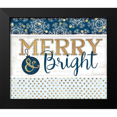 Merry and Bright Blue Black Modern Wood Framed Art Print by Pugh, Jennifer