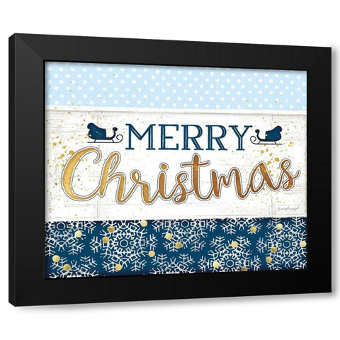 Merry Christmas Blue Black Modern Wood Framed Art Print with Double Matting by Pugh, Jennifer