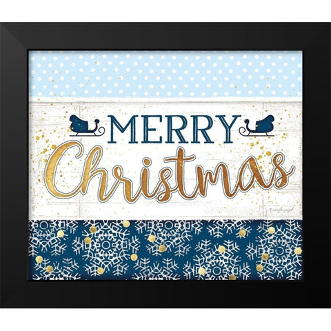 Merry Christmas Blue Black Modern Wood Framed Art Print by Pugh, Jennifer