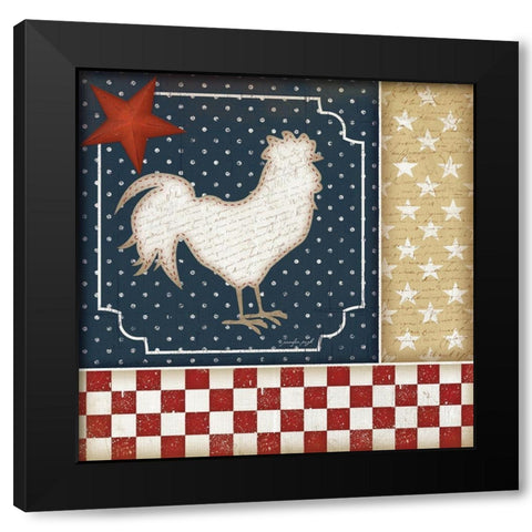 Red White and Blue Rooster I Black Modern Wood Framed Art Print by Pugh, Jennifer